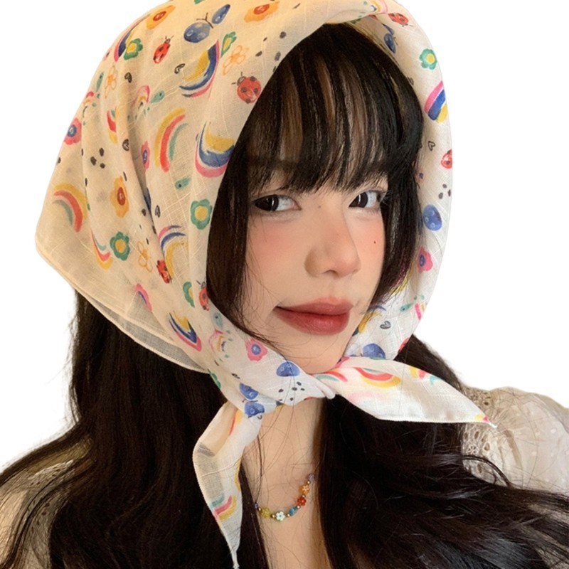 Khăn trùm đầu hoa mịn thanh lịch sáng tạo quấn đầu Cottagecore Holiday Flower Headscarf