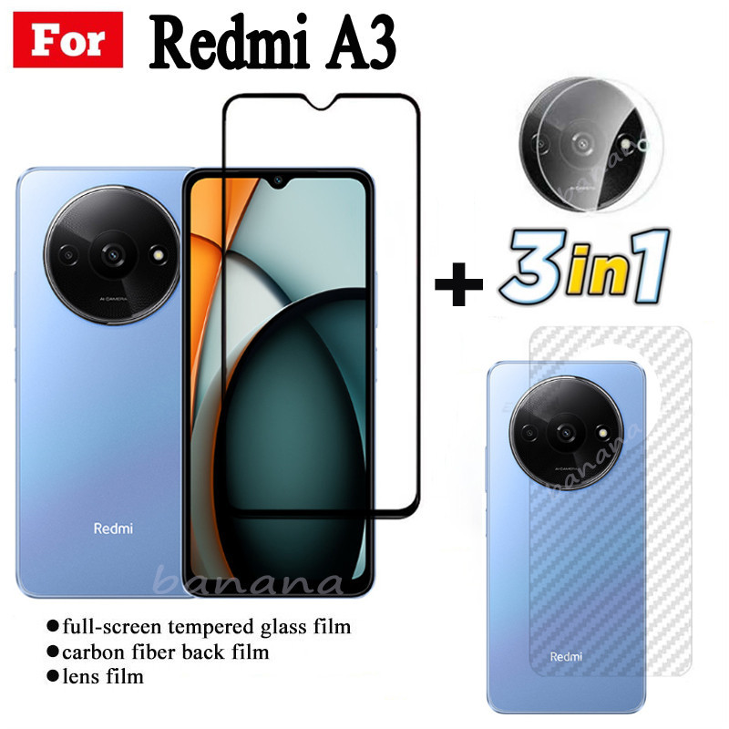 Phim Kính Cường Lực 3 TRONG 1 Redmi A3 Cho Redmi A2 A1 Note 13 Pro Note 13 4G 5G 13C Full Cover Kính Bảo Vệ Màn Hình + Phim Ống Kính Máy Ảnh + Phim Mặt Sau