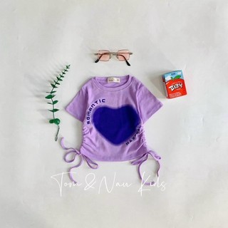 A15-[tomnaukid] Áo thun rút dây bé gái hình trái tim vải cotton SG Form ôm - Size 8-35Kg