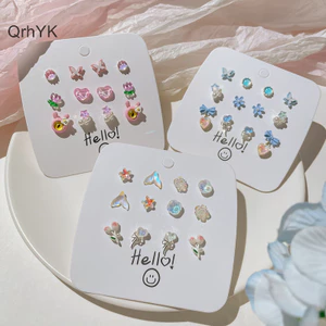 Nhà Máy Thời Trang 1 Bộ Dễ Thương Nhiều Màu Sắc Sáng Bóng Đá Trái Tim Bông Tai Nữ Cô Gái Bông Tai Thời Trang Dự Tiệc Trang Sức Quà Tặng QrhYK