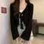 Áo dệt kim IAPPORTUNIA, Áo len dệt kim buộc dây chống nắng, Áo khoác mỏng mỏng dài tay bằng vải Polyester dành cho nữ