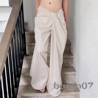 Quần eo thấp thông thường dành cho nữ Màu trơn không đều Eo chéo màu trơn Quần ống rộng dáng rộng