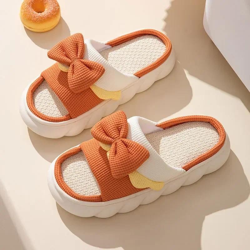 Dép Lanh Nữ Dép Đi Trong Nhà Ấm Áp Chống Trơn Trượt Nhà Giày Cotton Nơ Dễ Thương Dép Phẳng Cặp Đôi Trượt Xuân Hè