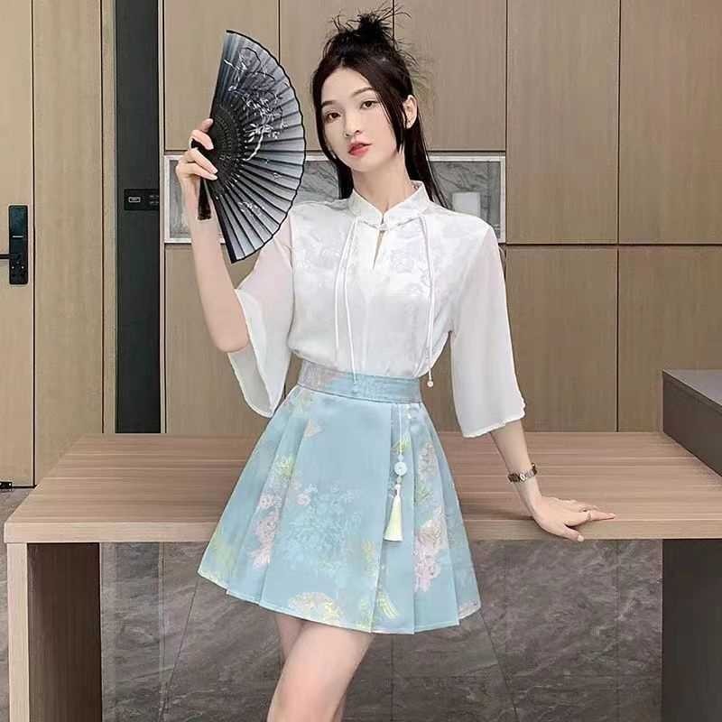 Cao Cấp Jacquard Phong Cách Quốc Gia Váy Mặt Ngựa Nữ Nửa Chiều Chữ A Ôm Xếp Ly Váy