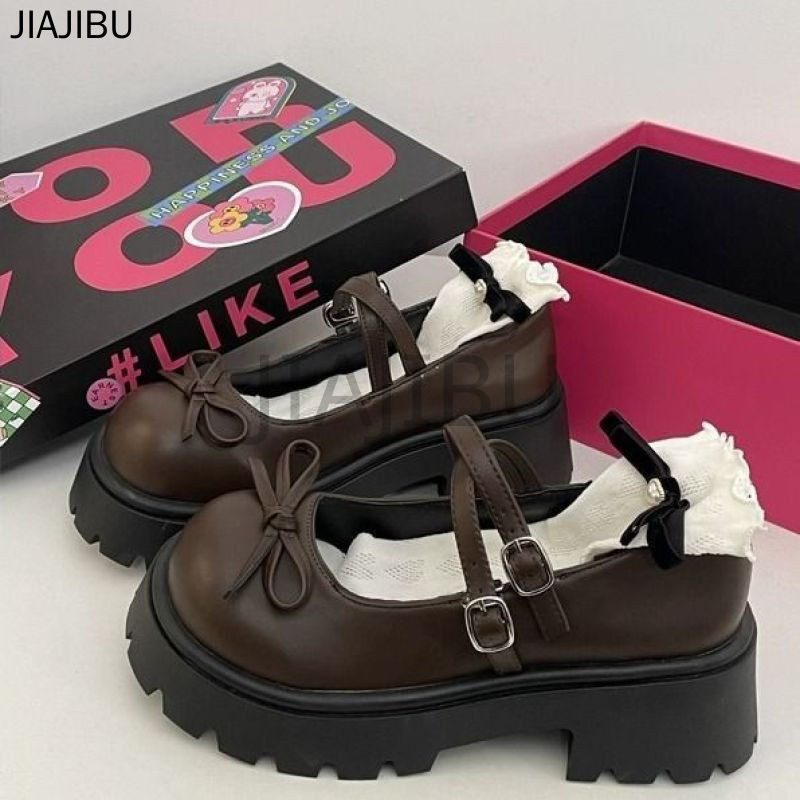 Giày Lolita Đồng Phục JK Nhật Bản Fashion Ladies Casual Doll Shoes Giày Công Chúa Nơ Màu Nâu Dễ Thương Korean Fashion Platform Mary Jane Shoes Giày Da Nhỏ Gót Dày Chống Trượt Giày Đi Học Màu Đen Giày Cosplay Phong Cách Đại Học Anh Quốc