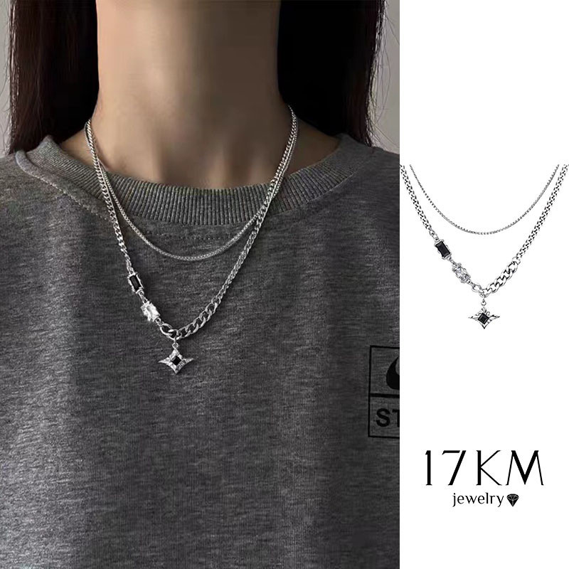 Ảnh 17km Thời Trang Ngôi Sao Vòng Cổ Đá Quý Đen Bạc Hai Lớp Dây Xích Choker Nữ Trang Sức Phụ Kiện 1