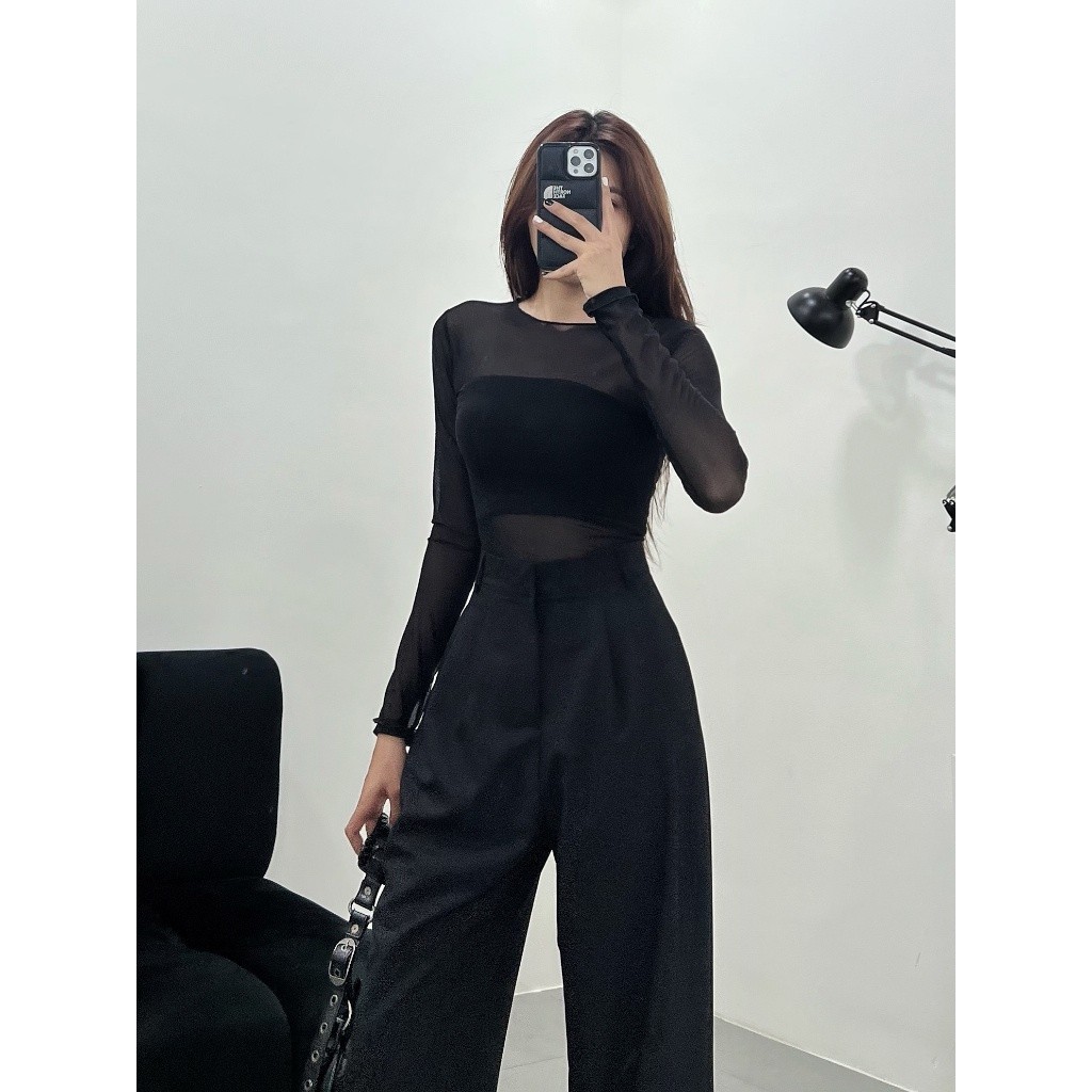 Áo lưới kiểu tay dài PINKSTORE29 kèm áo lót, phong cách xuyên thấu gợi cảm A5892