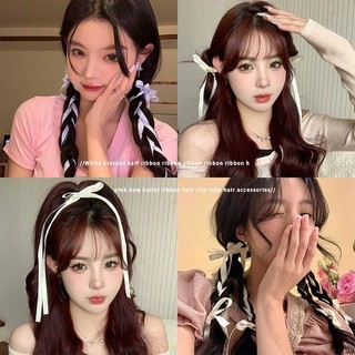 Kẹp tóc nơ ruy băng ngọt ngào và đáng yêu với kẹp tóc đuôi ngựa đôi, kẹp tóc bện ruy băng, phụ kiện tóc phong cách cô gái Nhật Bản và Hàn Quốc