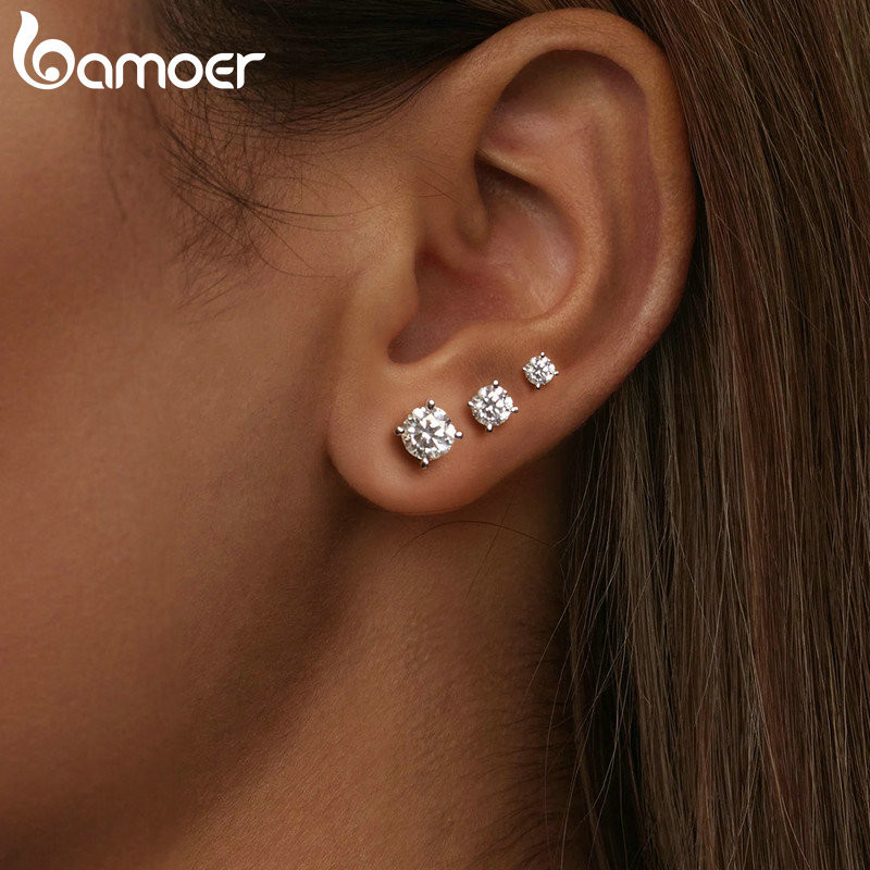 Bông tai bạc Bamoer 925 Moissanite Món quà trang sức đơn giản dành cho nữ