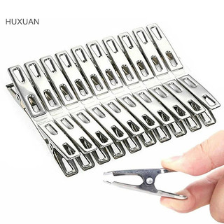 Huxuan 10 / 20 Chiếc Thép Không Gỉ Quần Áo Chốt Giặt Niêm Phong Kẹp Hộ Gia Đình Chống Gió Kẹp Kim Loại Kẹp RFT