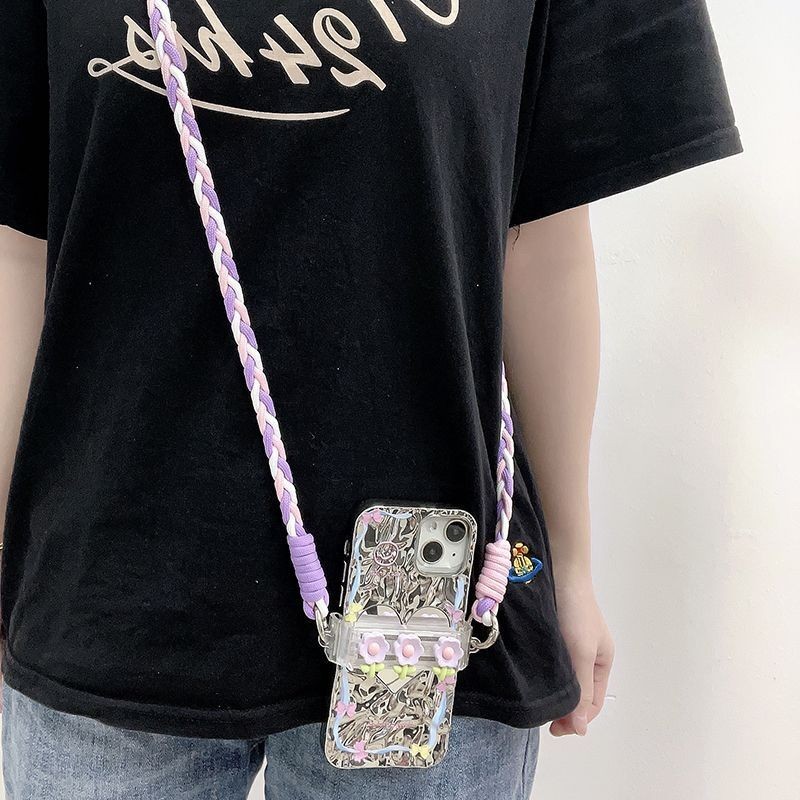 Phụ kiện điện thoại Kẹp lưng hoa 3D kèm dây bện, dây đeo mở rộng đa năng, chống rơi