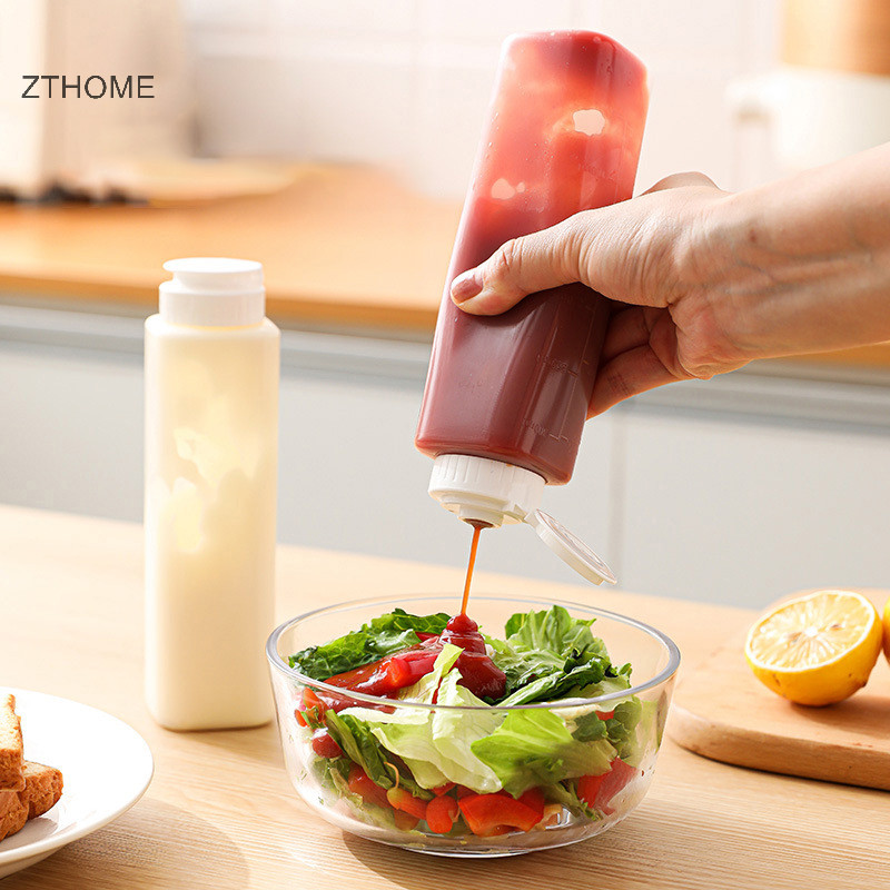 Zthome 200 / 300ml Gia Vị Bóp Chai Cà Chua Mù tạt Chai Trong Suốt Mayonnaise Mật Ong Hộp Đựng Nước Sốt Nóng
