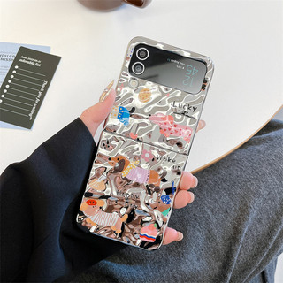 Ốp điện thoại gấp cho Samsung Galaxy Z Flip6 Flip5 Flip4 Flip3 Ốp điện thoại cứng vòng tay chó con gợn nước gợn sóng