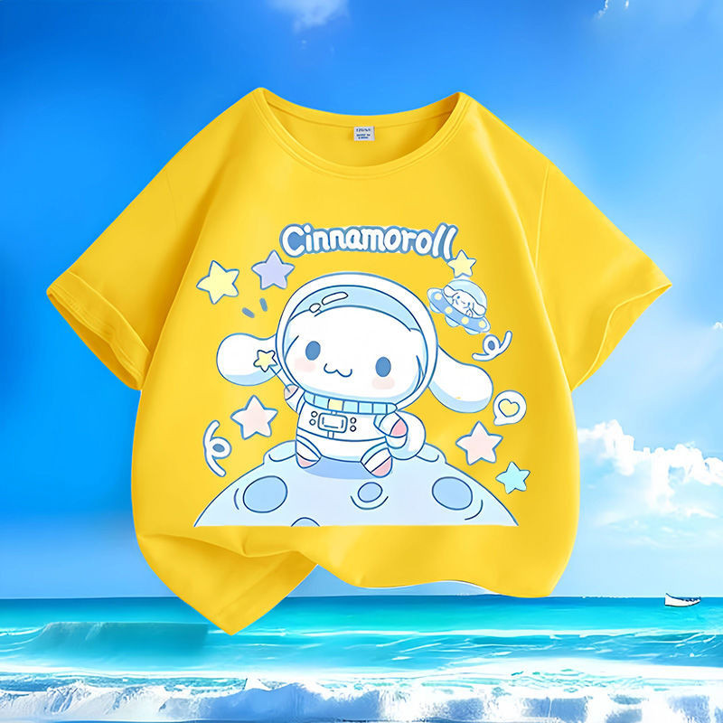 2024 Thời Trang Cinnamoroll Hoạt Hình Mùa Hè Áo Thun Trẻ Em Có Cổ Tròn Và Phong Cách Rời Phù Hợp Với Top