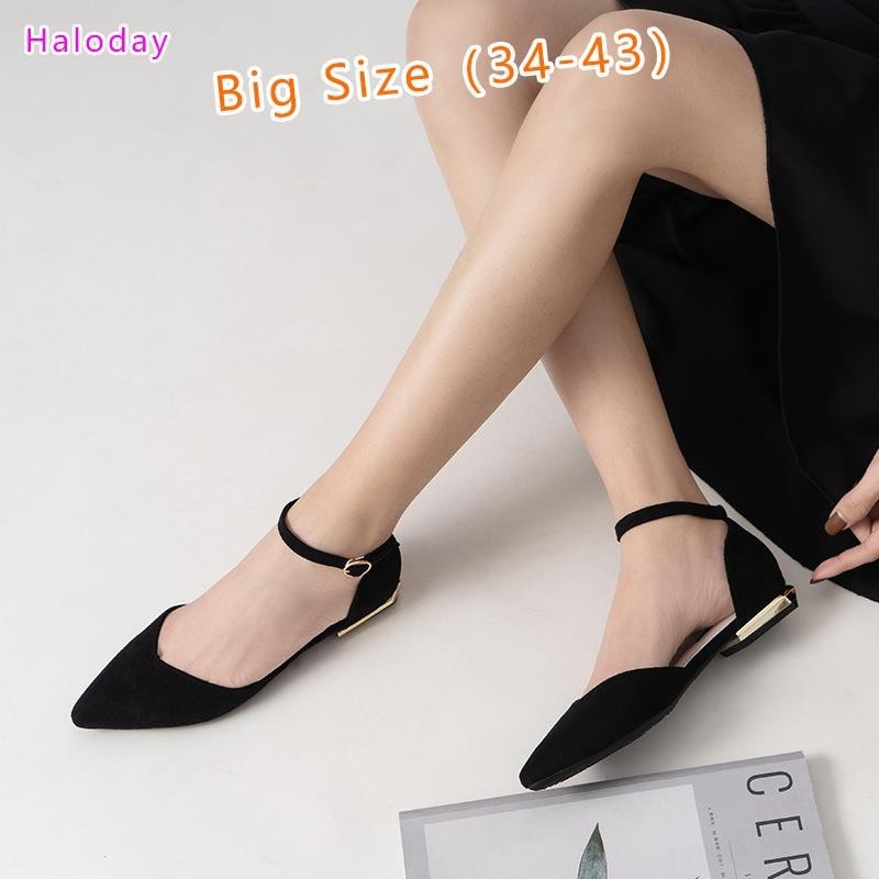 Giày Nữ Size Lớn (Size 34-43)✨Giày Đơn Nữ Mùa Xuân Mùa Hè Mũi Nhọn Rỗng Dây Đeo Một Từ Cổ Tích Đen Giày Công Sở Giày Nữ Thoải Mái Chống Trơn Trượt WZXA