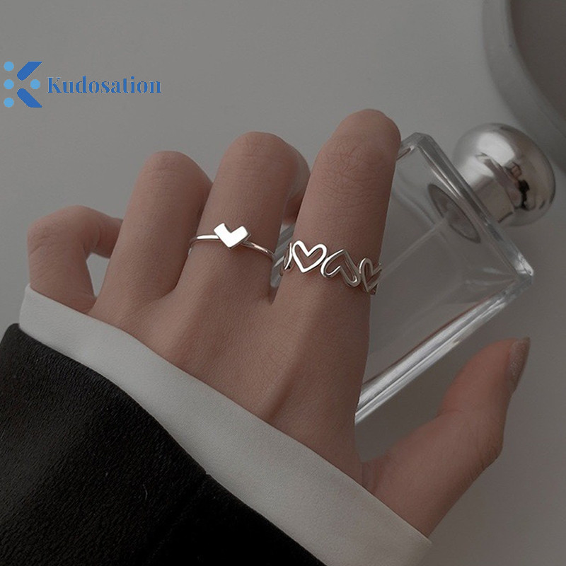 Kudosation 2 Chiếc Thời Trang Rỗng Ra Tình Yêu Nhẫn Hình Học Cá Tính Nhẫn Mở Nhẫn Niche Nhẫn Nhẫn Trang Sức Thời Trang Quà Tặng Nhẫn
