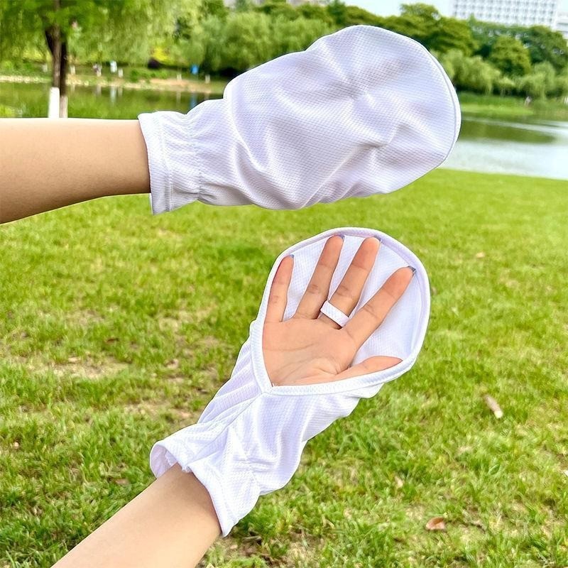 Găng tay chống nắng bằng lụa băng-Găng tay hở ngón đạp xe ngoài trời-phong cách mỏng mùa xuân hè, không trơn trượt, thoáng khí, nhanh khô