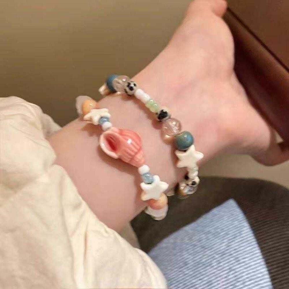 Vòng tay gốm sứ FUJIOU, Vòng tay ngôi sao hoạt hình thủ công, Phụ kiện trang sức hạt Liuli phong cách Hàn Quốc độc đáo Vòng tay hạt dễ thương dành cho nữ