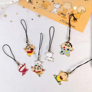 shin chan cậu bé bút chì dây đeo điện thoại ngắn dễ thương treo móc khoá màu đen trang trí phụ kiện