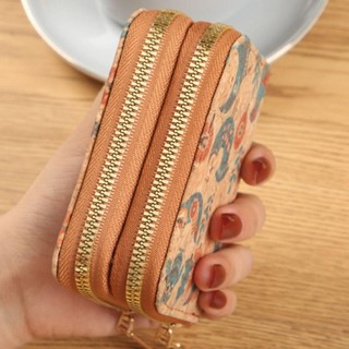 Ví đựng tiền xu ALLGIFT, Ví ngắn in bằng da PU, Túi đựng tiền có dây kéo đôi cổ điển dành cho nữ