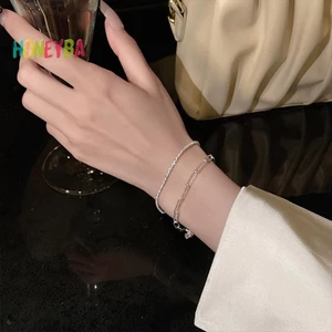 < Honeyba > 1 / 2 Chiếc Vòng Tay Lấp Lánh Màu Bạc Thời Trang Mới Tinh Tế Đơn Giản Nữ Vòng Tay Có Thể Điều Chỉnh Lắc Tay Phụ Kiện Trang Sức Thời Trang Mỹ