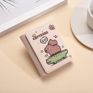Ví Capybara RISEDUT, Ví đựng tiền xu dung tích lớn bằng da PU, Túi đựng thẻ ảnh hoạt hình có thể gập lại di động dễ thương cho bé gái