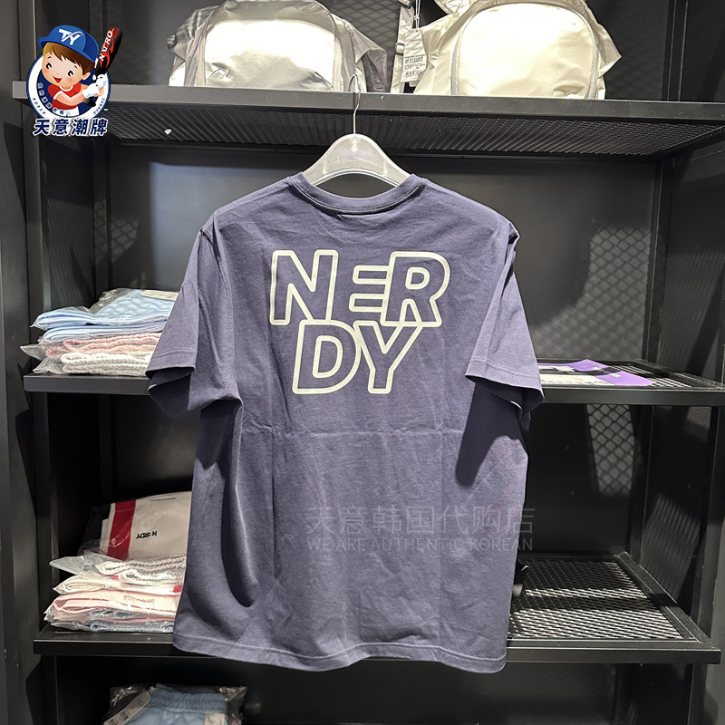 Chất Lượng Cao NERDY Tay Ngắn 24 Mùa Xuân Mới Lưng In Chữ Cotton Cao Cấp Cổ Tròn Thoáng Khí Áo Thun Thể Thao Nam Nữ