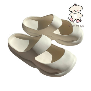 Xixitiao Phong Cách Mới Đơn Giản Màu Trơn Đế Mềm Dép Nữ Xuân Hè Phiên Bản Hàn Quốc Thời Trang Phong Cách Retro Mary Jane Baotou Giày Đi Biển