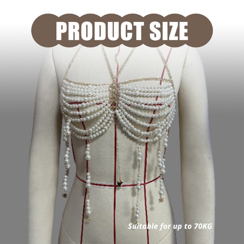 Elega Ngọc Trai Đính Ren Dây Crop Top Với Tua Rua Cho Nữ Lễ Hội Body Chain Áo Ngực