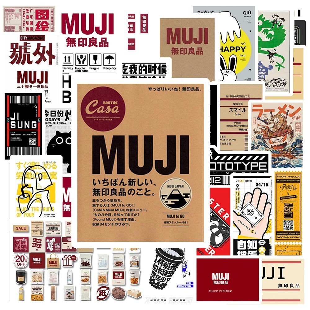 Hộp 50 Sticker Hình MUJI Decal Phản Quang 7 Màu Halogram Chống Nước - Gì Cũng In - MS: 000149