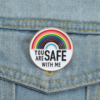 'Bạn An toàn với tôi 'LGBT Rainbow Men Trâm Cài Cá Tính Sáng Tạo Vòng Kim Loại Huy Hiệu Pin Ba Lô Phụ Kiện Quần Áo Quà Tặng Cho Bạn Bè