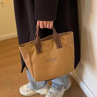 [Gou] Túi Tote nữ màu trơn Túi mua sắm bằng vải Canvas có thể tái sử dụng Túi đựng đồ ăn trưa dung tích lớn VN