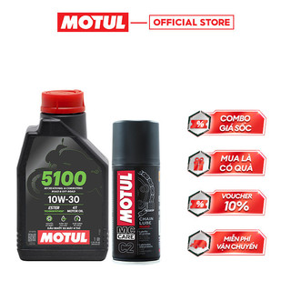 Combo Dầu nhớt xe máy Motul 5100 4T 10W30 1L và Xịt sên / xích C2 CHAIN LUBE ROAD 0.15L