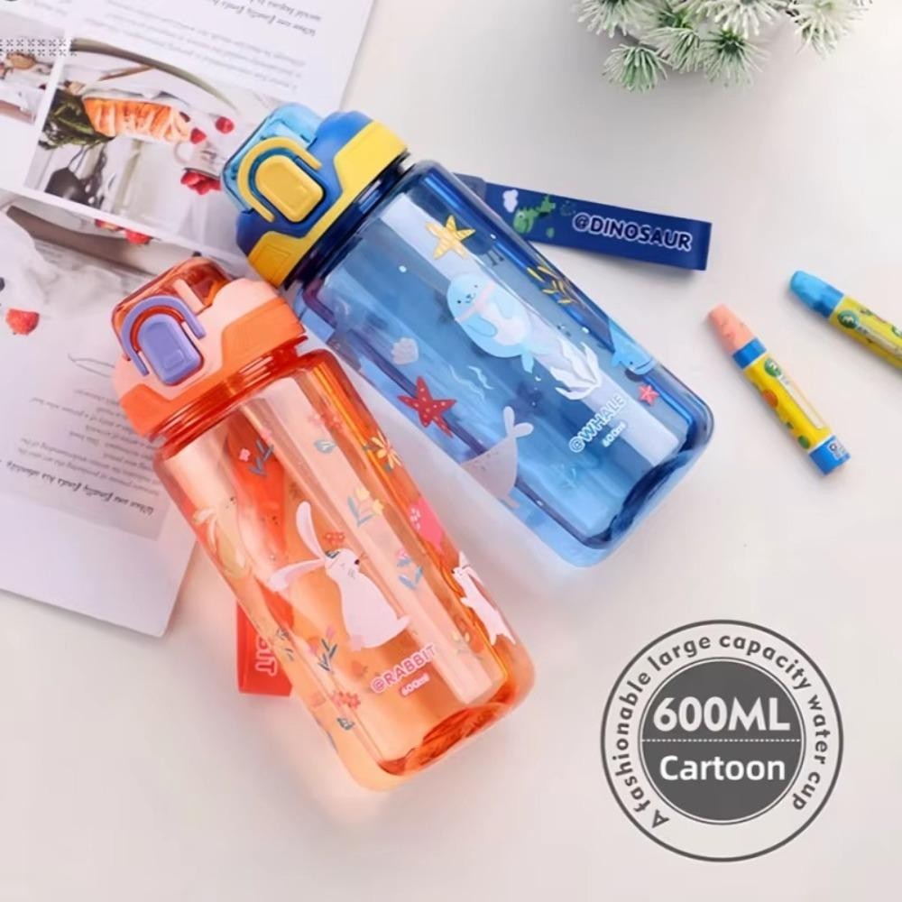Chai Nước SAIA, Cốc Nước Trẻ Em Khủng Long Chống Rò Rỉ, Nhựa Di Động 600ml Có Ống Hút Silicon Sippy Cốc Mùa Hè