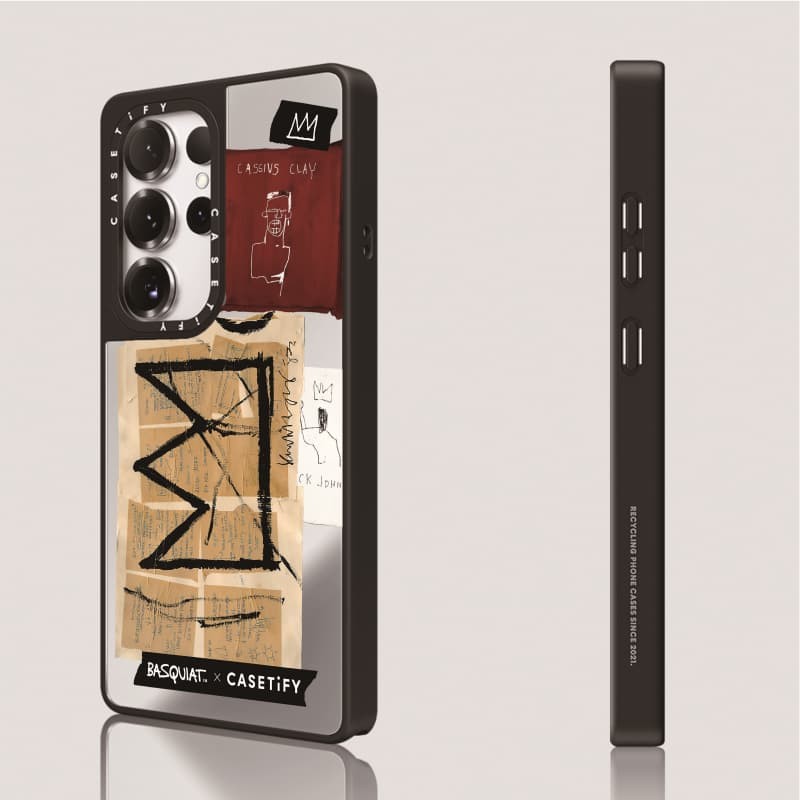 Casetify X Basquiat Crown Sticker Case Matte Black & Sliver Mirror Vỏ hút từ tính Samsung Galaxy S23 S24 S25 Ultra Plus Mặt sau cứng có hộp khắc logo