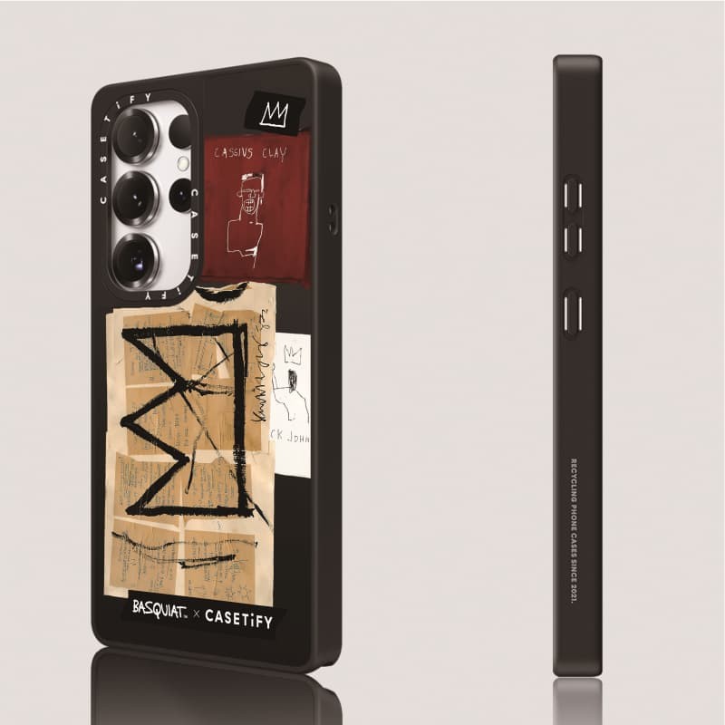 Casetify X Basquiat Crown Sticker Case Matte Black & Sliver Mirror Vỏ hút từ tính Samsung Galaxy S23 S24 S25 Ultra Plus Mặt sau cứng có hộp khắc logo