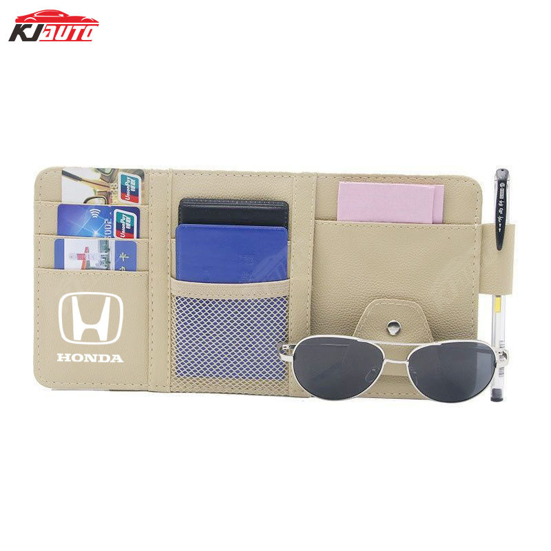 Kẹp lưu trữ tấm che nắng bằng da Honda Túi lưu trữ dung lượng lớn đa chức năng Phụ kiện ô tô tiện lợi và gọn gàng cho Civic Jazz Fit Accord Vezel Brio Cr-V City Hr-V Wrv Spirior