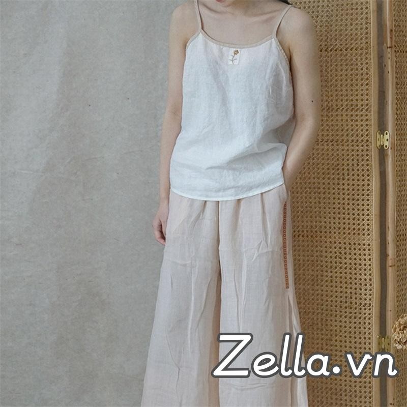 Nữ Vải Lanh Cotton Crop Camisole Thêu Hoa Không Tay Spaghetti Dây Đeo Rời Áo