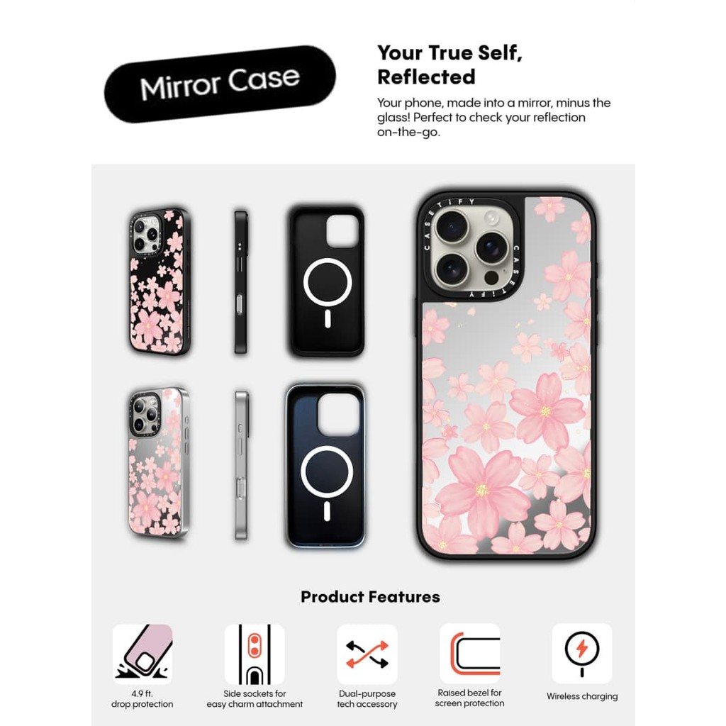 CASETiFY X Hoa Năm Cánh Hút Từ Tính Đen & Bạc Gương iPhone IPhone 16 15 14 13 12 Pro Max Plus Ốp điện thoại Cứng Có Hộp Khắc logo