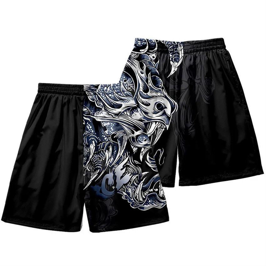 Quần short đi biển in hình rồng Trung Quốc mùa hè Quần thể thao Bermuda Quần short thể thao thời trang