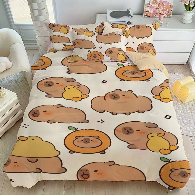 PS1 Dễ Thương Capybara 3IN1 Phù Hợp Với Bộ Chăn Ga Gối Chăn Ga Gối Nhà Phòng Ngủ Có Thể Giặt Ký Túc Xá SP1