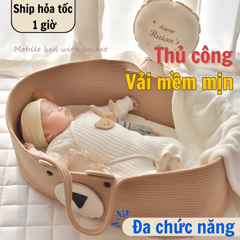Giỏ Nôi Ngủ MM HOUSE Cho Bé Sơ Sinh Đa Năng, Vải Mềm Mại, An Toàn Cho Da Bé, Tiện Lợi Du Lịch