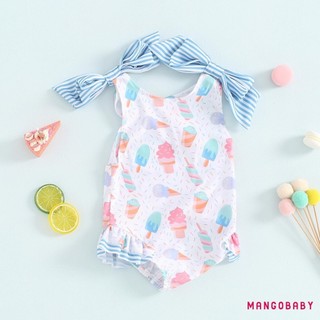 Mg-little Girls Đồ bơi mùa hè không tay Donut / Kem / Bộ đồ tắm xếp nếp in hoa