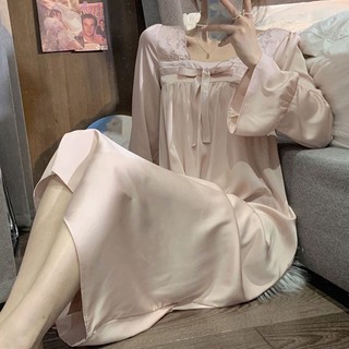 Phong Cách Công Chúa Pháp Lụa Băng Dài Tay Váy Ngủ Nữ Mùa Xuân Bộ Đồ Ngủ Lụa Cao Cấp Có Thể Mặc Bên Ngoài Homewear 5.17