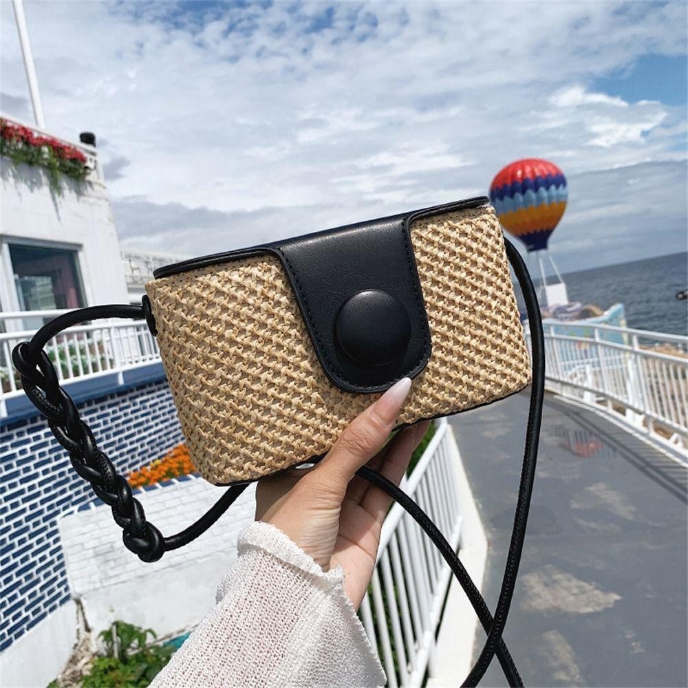 Túi xách HOBBYIN, Túi đeo vai mây Bohemian, Túi dệt cỏ bện thủ công dễ thương Bãi biển mùa hè