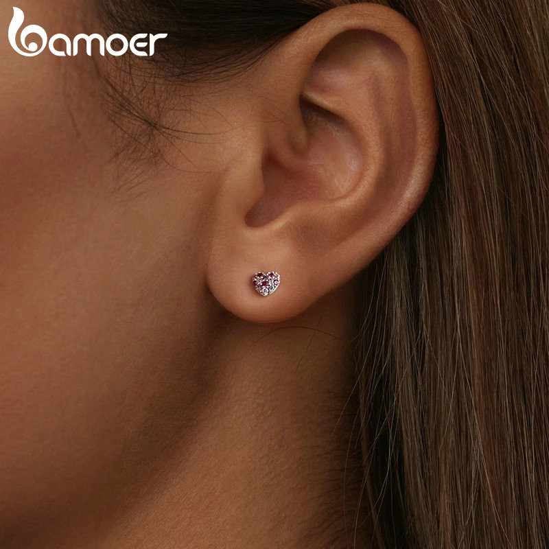 Bông Tai Bạc Bamoer 925 Tinh Tế Zircon Tai Dành Cho Nữ Bé Gái Quà Tặng BSE1044