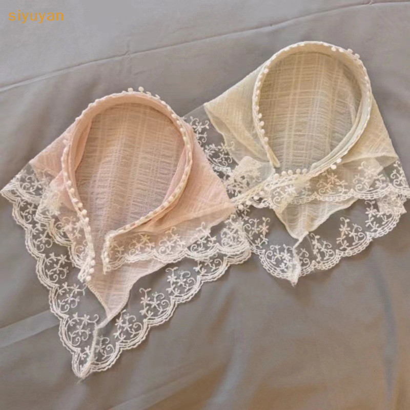 Siyuyan Trắng Ren Khăn Trùm Đầu Phong Cách Mục Vụ Tam Giác Khăn Nữ Retro Khăn Trùm Đầu Du Lịch Ảnh Phụ Kiện Tóc VN