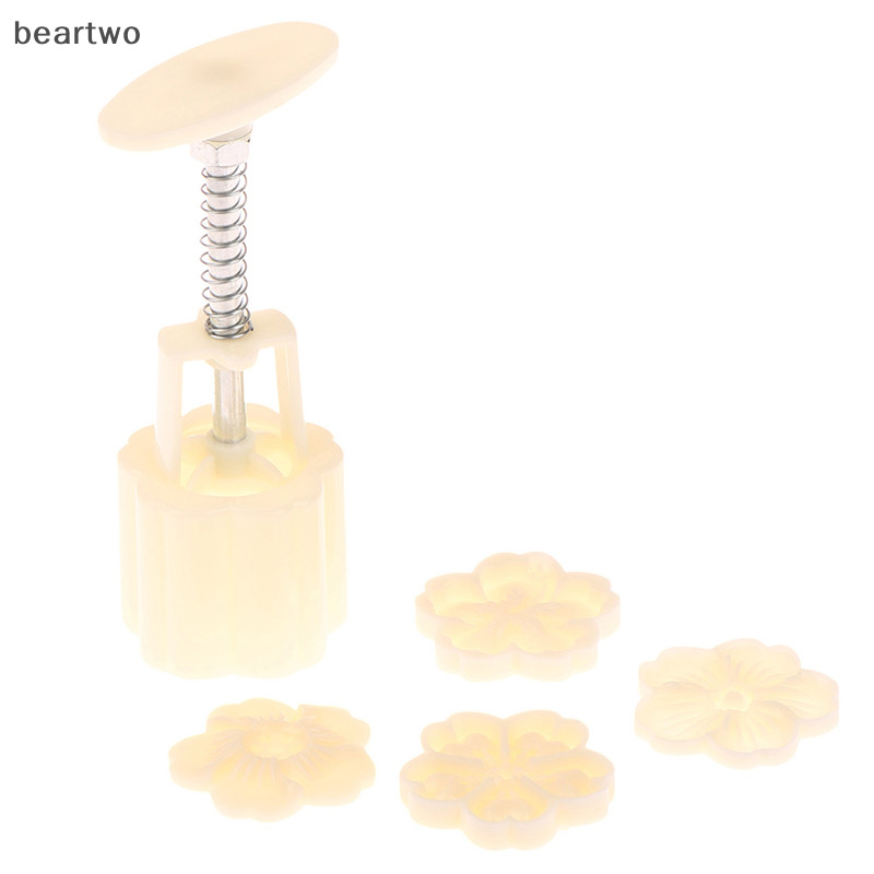 < Beartwo > 4 Cái / bộ Khuôn Bánh Trung Thu Khuôn Hoa Anh Đào 3D Tay Bấm Dụng Cụ Máy Nướng Đẹp
