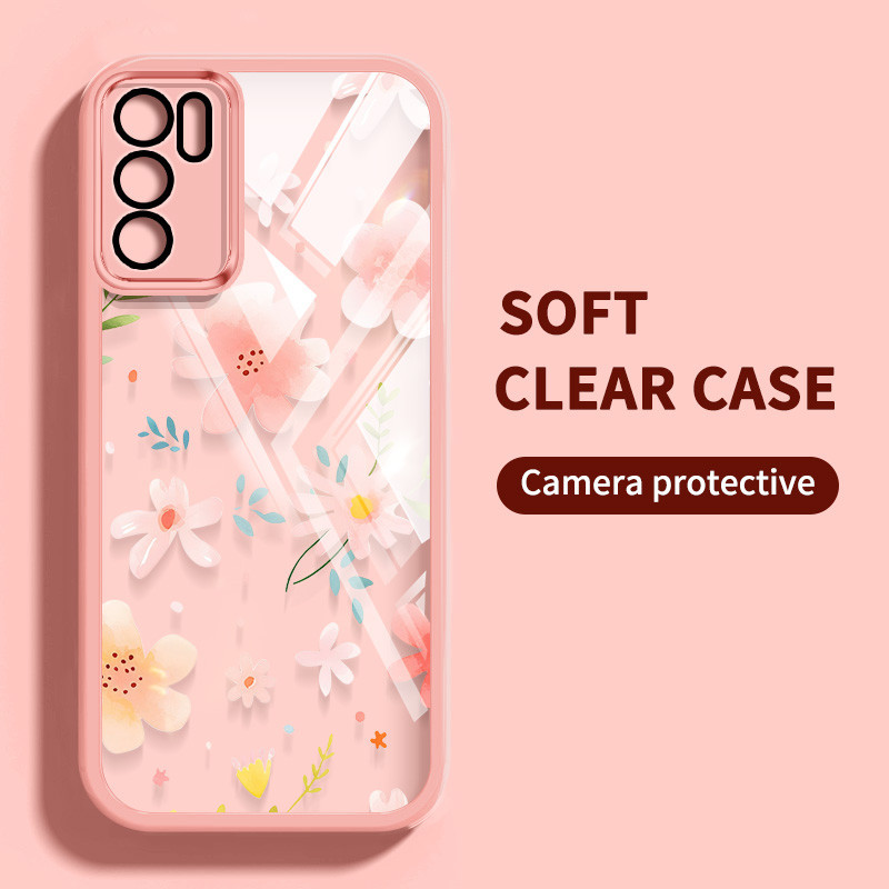 Ốp Điện Thoại Trong Suốt Màu Siêu Mỏng YBD Cho OPPO Reno 12 Pro Reno 12F Realme C65 4G A3 Pro (Ấn Độ) Họa Tiết Hoa Nhỏ Dễ Thương (Phim Ống Kính Tích Hợp)