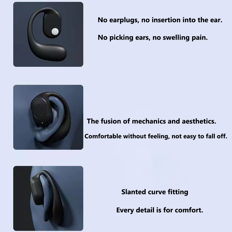 Tai nghe đơn Tai nghe Bluetooth không dây âm thanh nổi có thể đeo được mở có mic Màn hình kỹ thuật số